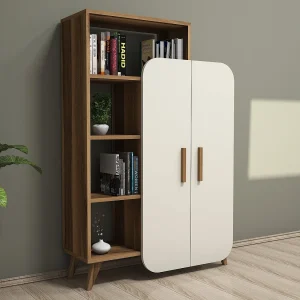 Form" houten kast met legplanken – 90 x 32 x 132 cm – Notencrème Form" houten kast met legplanken – 90 x 32 x 132 cm – Notencrème