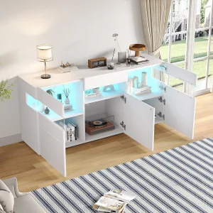 Dressoir met LED-verlichting en 3 deuren, 140 x 40,5 x 66,5 cm – Acryl deur – Wit gelakt Dressoir met LED-verlichting en 3 deuren, 140 x 40,5 x 66,5 cm – Acryl deur – Wit gelakt