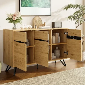 Dressoir met 3 deuren en houtnerfafwerking – Metalen poten
