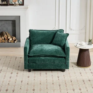 Eenpersoonsbank in de vorm van een wolk, bekleed met groene chenillestof – Voor woonkamer, slaapkamer en appartement Eenpersoonsbank in de vorm van een wolk, bekleed met groene chenillestof – Voor woonkamer, slaapkamer en appartement