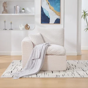Eenvoudige fauteuil met corduroy kussen – Beige Eenvoudige fauteuil met corduroy kussen – Beige