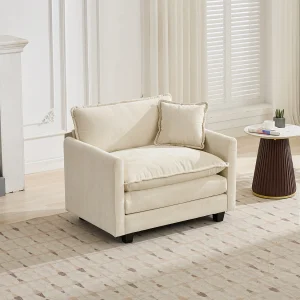 Eenpersoonsbank in de vorm van een wolk, bekleed met beige chenillestof – Voor woonkamer, slaapkamer en appartement Eenpersoonsbank in de vorm van een wolk, bekleed met beige chenillestof – Voor woonkamer, slaapkamer en appartement