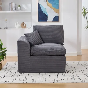 Eenvoudige fauteuil met corduroy kussen – Donkergrijs Eenvoudige fauteuil met corduroy kussen – Donkergrijs