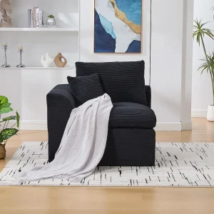 Eenvoudige fauteuil met corduroy kussen – Zwart Eenvoudige fauteuil met corduroy kussen – Zwart