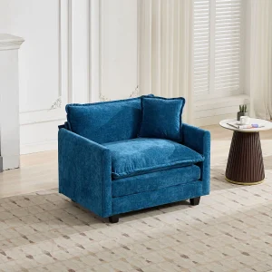 Eenpersoonsbank in de vorm van een wolk, bekleed met blauwe chenillestof – Voor woonkamer, slaapkamer en appartement Eenpersoonsbank in de vorm van een wolk, bekleed met blauwe chenillestof – Voor woonkamer, slaapkamer en appartement