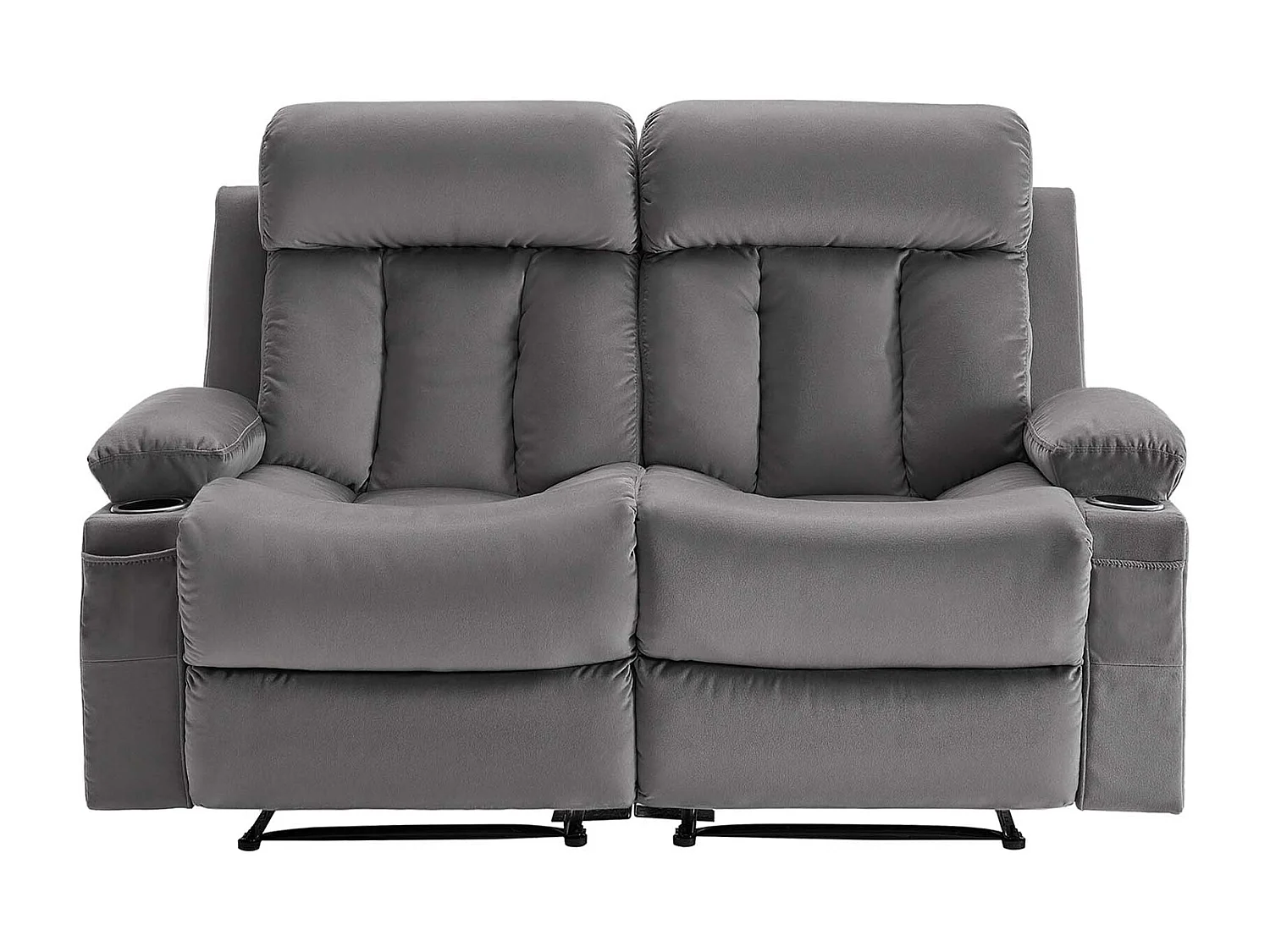 Elektrisch Verstelbare Bank SucceBuy 2-Zits, Verstelbare Fauteuil met Verwarming en Massage, van Zachte Fluweel, met USB-Poorten, Drankhouders en Zijzakken