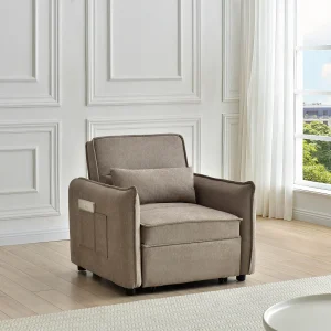 Taupe kleurige stoffen slaapfauteuil FENORA Taupe kleurige stoffen slaapfauteuil FENORA