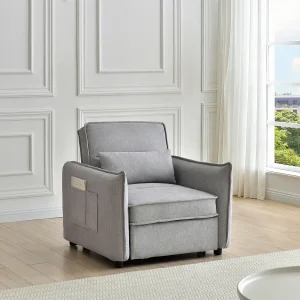 Lichtgrijze stoffen slaapfauteuil FENORA Lichtgrijze stoffen slaapfauteuil FENORA