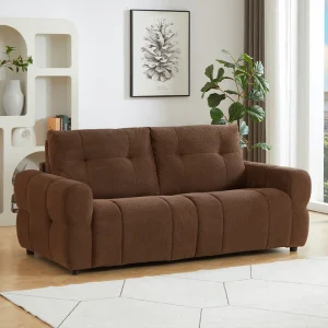 3-zits slaapbank in bruine chenille stof met 12 cm matras ECORIA