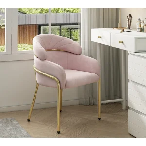 Fluwelen stoel – Metalen poten – Roze