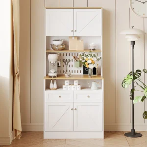 Dressoir met 2 lades en 4 deuren – biedt veel opbergruimte – 80 cm x 40 cm x 175 cm – wit Dressoir met 2 lades en 4 deuren – biedt veel opbergruimte – 80 cm x 40 cm x 175 cm – wit