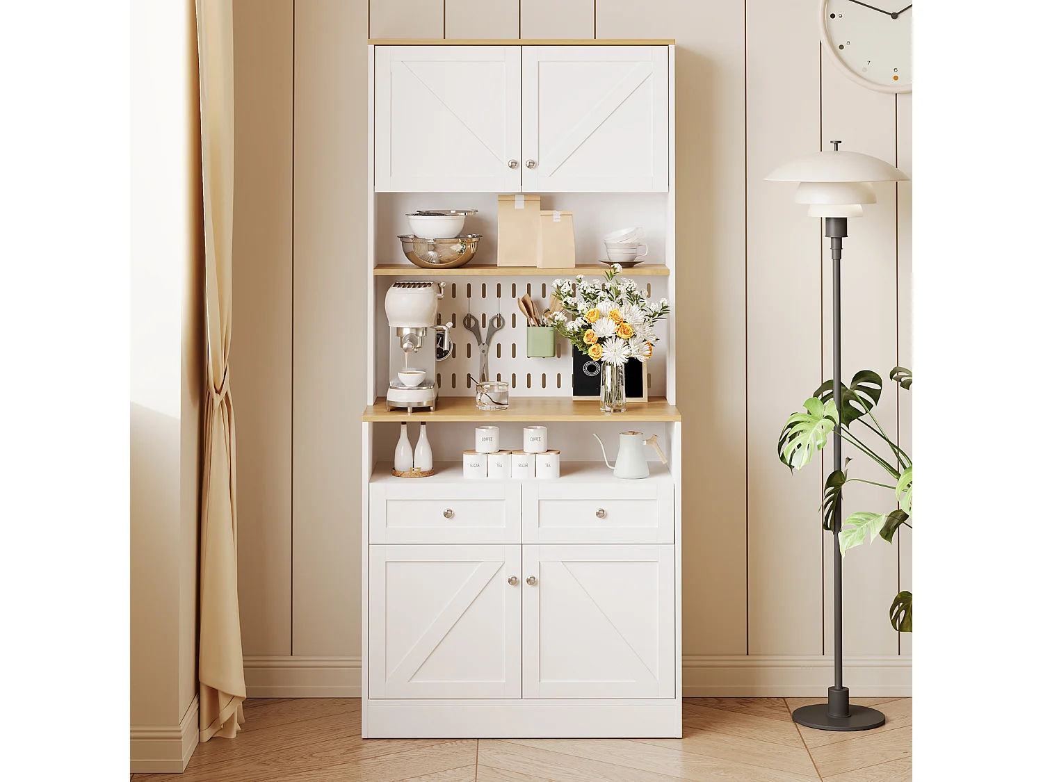 Dressoir met 2 lades en 4 deuren - biedt veel opbergruimte - 80 cm x 40 cm x 175 cm - wit