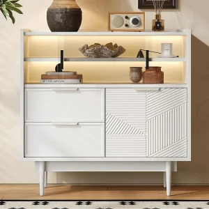 Dressoir met LED – 1 deur, 2 lades en 2 open vakken – MDF – Zwart