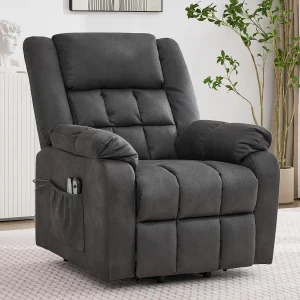 Elektrische relaxfauteuil met massage- en verwarmingsfunctie – Zijvakken en USB-poort – Grijs