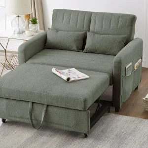 Dubbel slaapbankje 114 x 77 x 82,5 cm – rugleuning op drie niveaus verstelbaar – katoen en linnen stof – militair groen Dubbel slaapbankje 114 x 77 x 82,5 cm – rugleuning op drie niveaus verstelbaar – katoen en linnen stof – militair groen