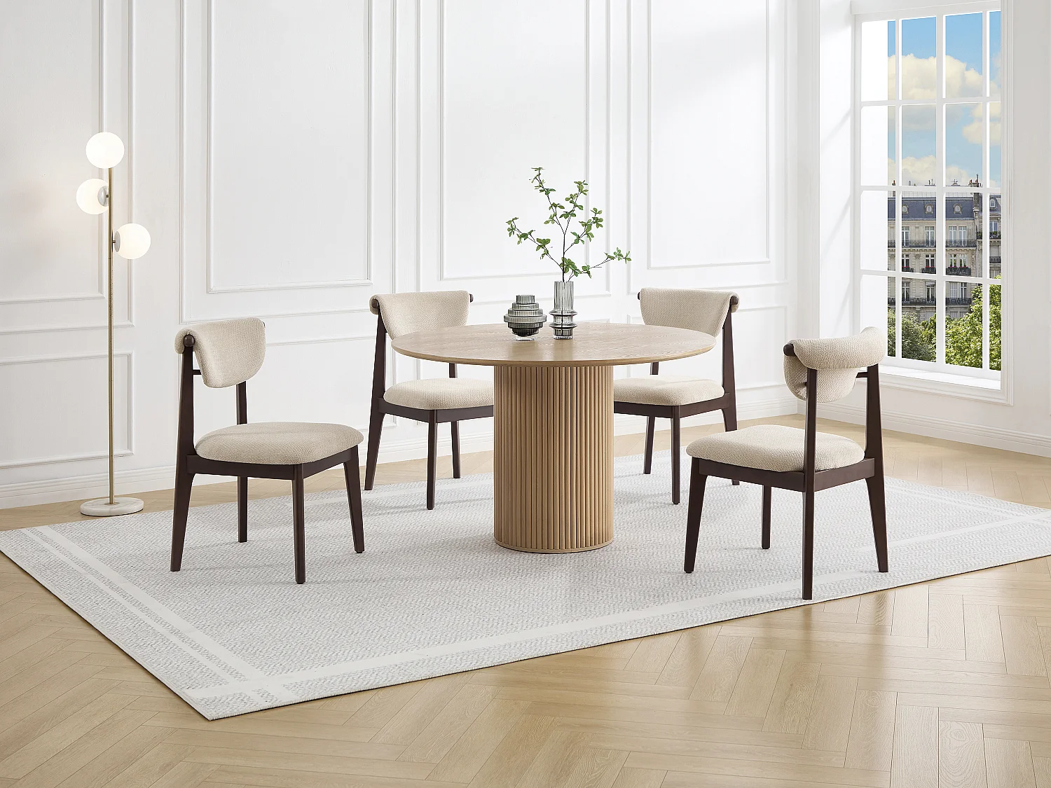 Set van 2 stoelen met getextureerde stof en rubberhout - Beige - GABIEL
