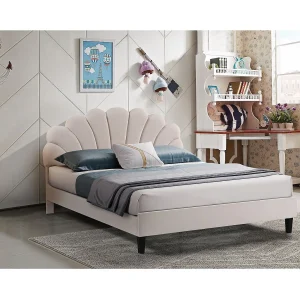 "Manon" Fluweel Schelpen Bed – Beige – 160 x 200 cm