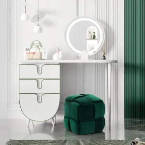 Fluwelen voetenbankje, poef met metalen poten voor woonkamer, slaapkamer, 52 x 40 x 51 cm – grijs
