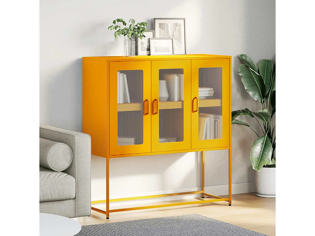 Dressoir 100,5x39x107 cm koudgewalst staal mosterdgeel