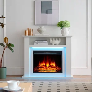 Elektrische haard BALDERIA Liora – staande haard, opbergvak, verwarming – wit Elektrische haard BALDERIA Liora – staande haard, opbergvak, verwarming – wit