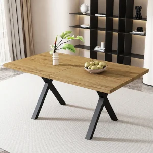 Eettafel 140x80cm met metalen poten – Blad met houtnerfstructuur – Licht naturel en zwart Eettafel 140x80cm met metalen poten – Blad met houtnerfstructuur – Licht naturel en zwart