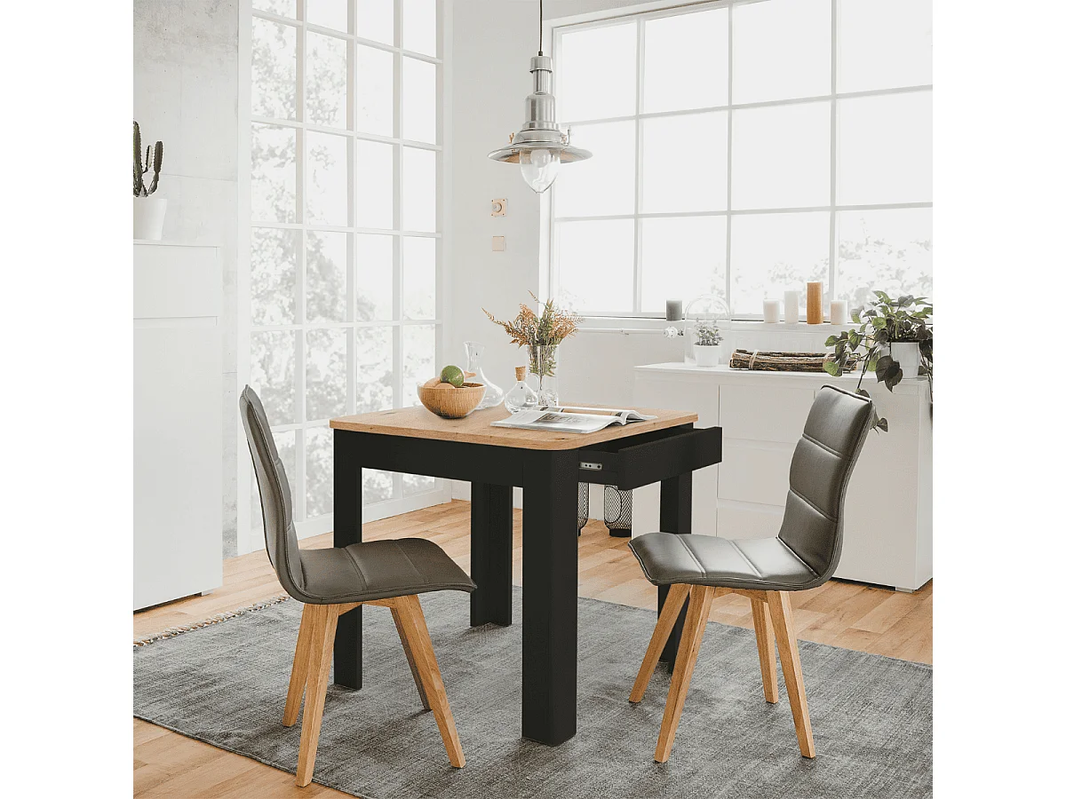 Eettafel met vierkant tafelblad van 80x80 cm en 1 opbergla - SKARA