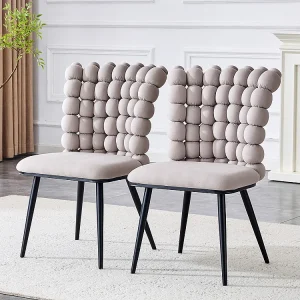 Eetkamerstoelen met fluwelen kussens (set van 2) – zwart geverfde metalen poten + stabiele steun, lichtgrijs