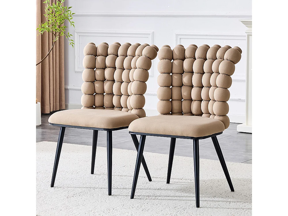 Eetkamerstoelen met fluwelen kussens (set van 2) - zwart geverfde metalen poten + stabiele steun, camelkleurig