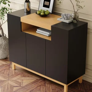 Dressoir 120,5x42x96 cm – met 3 deuren – open planken – spaanplaat – zwart Dressoir 120,5x42x96 cm – met 3 deuren – open planken – spaanplaat – zwart