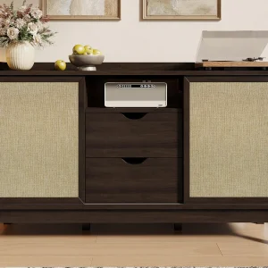 Dressoir 150×39,5×80 cm – 2 schuifdeuren en 2 lades – verstelbare planken – spaanplaat – Bruin Dressoir 150×39,5×80 cm – 2 schuifdeuren en 2 lades – verstelbare planken – spaanplaat – Bruin