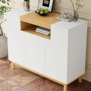 Dressoir 120,5x42x96 cm – met 3 deuren – open planken – spaanplaat – wit Dressoir 120,5x42x96 cm – met 3 deuren – open planken – spaanplaat – wit