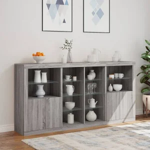 Dressoir met LED-verlichting 202x37x100 cm grijs sonoma eiken