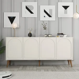 Dressoir – 180 x 81 x 35 cm – Crème en walnoot – Melamine gecoate spaanplaat Dressoir – 180 x 81 x 35 cm – Crème en walnoot – Melamine gecoate spaanplaat