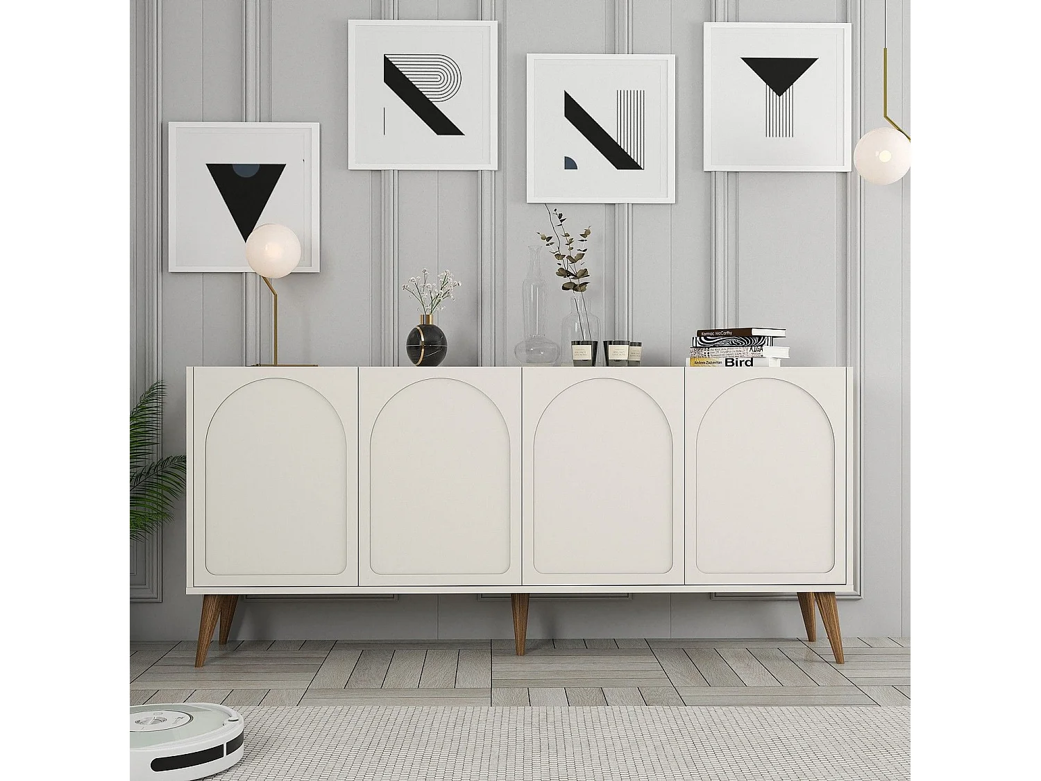 Dressoir – 180 x 81 x 35 cm – Crème en walnoot – Melamine gecoate spaanplaat
