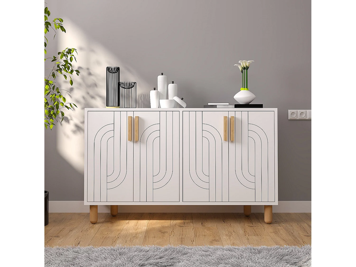 Dressoir – 120cm x 73,6cm x 29,6cm – Wit – Spaanplaat