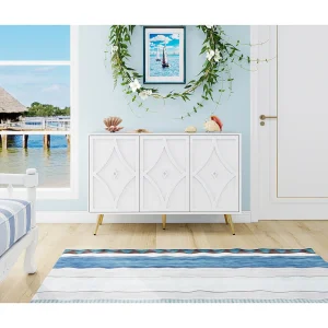 Dressoir met 3 deuren, 3D-patroon, gouden poten, modern, 120×40×80 cm