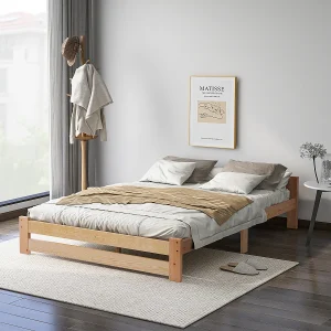 Futonbed van massief hout met hoofdeinde en lattenbodem, natuurlijk (200x140cm) Futonbed van massief hout met hoofdeinde en lattenbodem, natuurlijk (200x140cm)