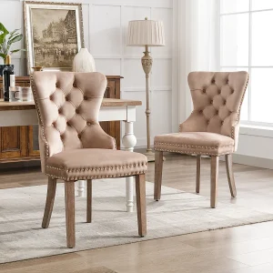 Eetkamerstoelen met fluwelen bekleding en knockerback (set van 2) – Bruin