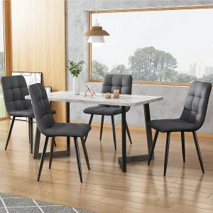Eetkamerstoel (4 stuks), donkergrijs, set van 4 gestoffeerde stoelen met rugleuning, linnen zitting, metalen frame. Eetkamerstoel (4 stuks), donkergrijs, set van 4 gestoffeerde stoelen met rugleuning, linnen zitting, metalen frame.