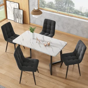 Eetkamerstoel (4 stuks), donkergrijs, set van 4 gestoffeerde stoelen met rugleuning, fluwelen zitting, metalen frame. Eetkamerstoel (4 stuks), donkergrijs, set van 4 gestoffeerde stoelen met rugleuning, fluwelen zitting, metalen frame.
