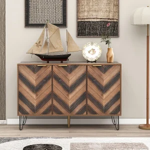 Dressoir met 3 deuren, stijlvolle details, veel opbergruimte, massief houten fineer, concaaf/convex gevoel, inclusief laminaat, gouden G-accent.