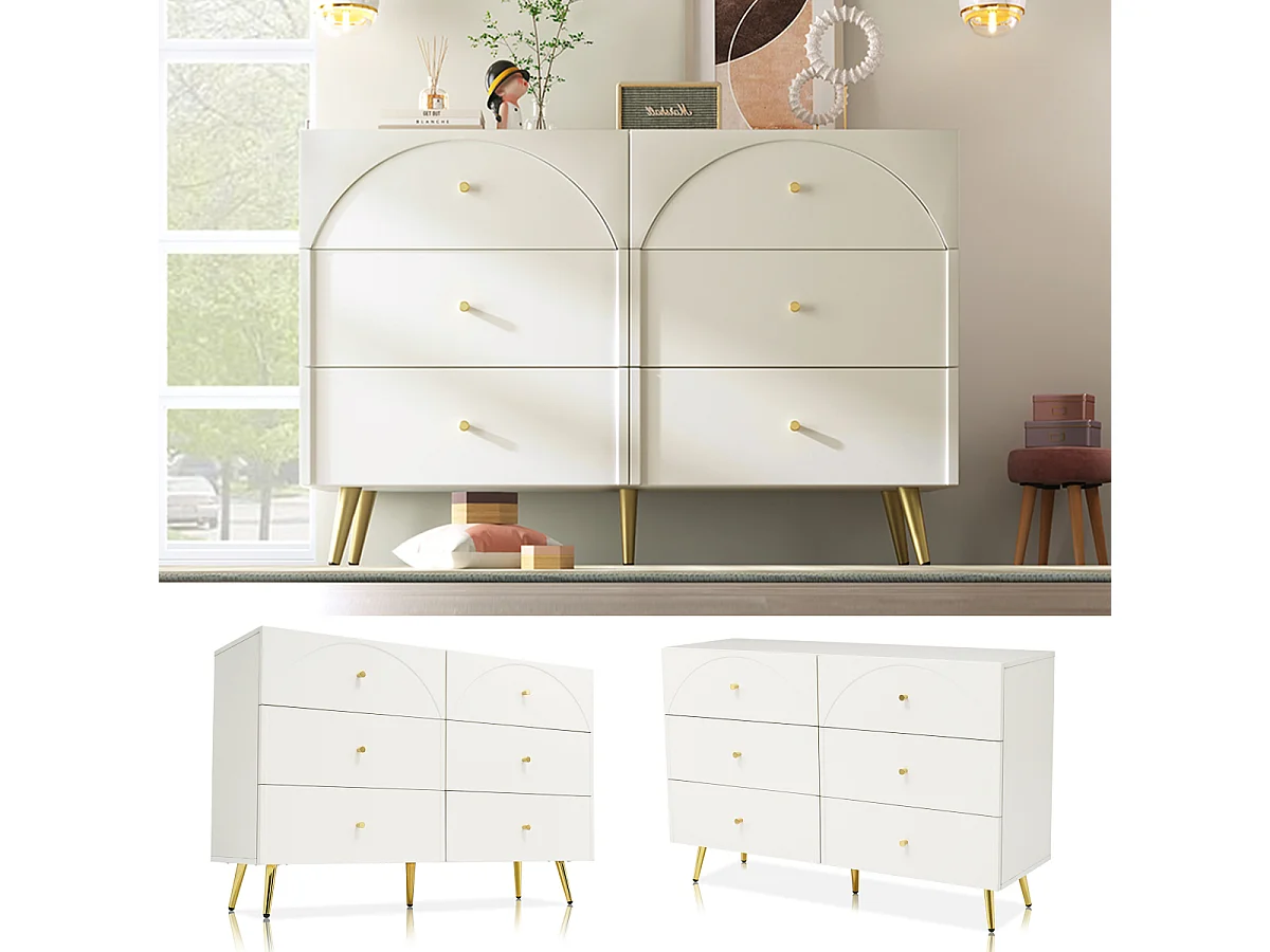 Dressoir met 6 laden in crèmewit (H85/B120/D40 cm)