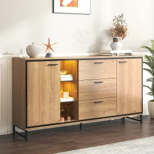 Dressoir met 3 lades en 2 deuren. Prachtige nerf. Modern meubel van hout en zwart. Dressoir met 3 lades en 2 deuren. Prachtige nerf. Modern meubel van hout en zwart.