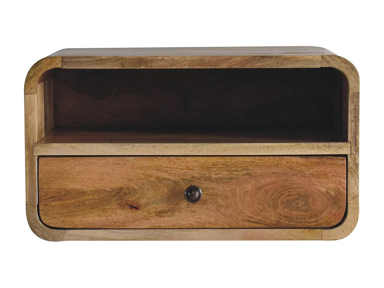Zwevend nachtkastje Large Oak-ish gebogen Artisan Furniture, 1 lade, 1 open vak boven, bruin