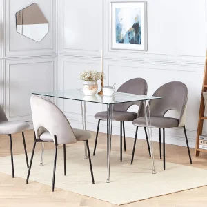 Eettafel WINSTON Zilver 120 cm 70 cm Veiligheidsglas Eettafel WINSTON Zilver 120 cm 70 cm Veiligheidsglas