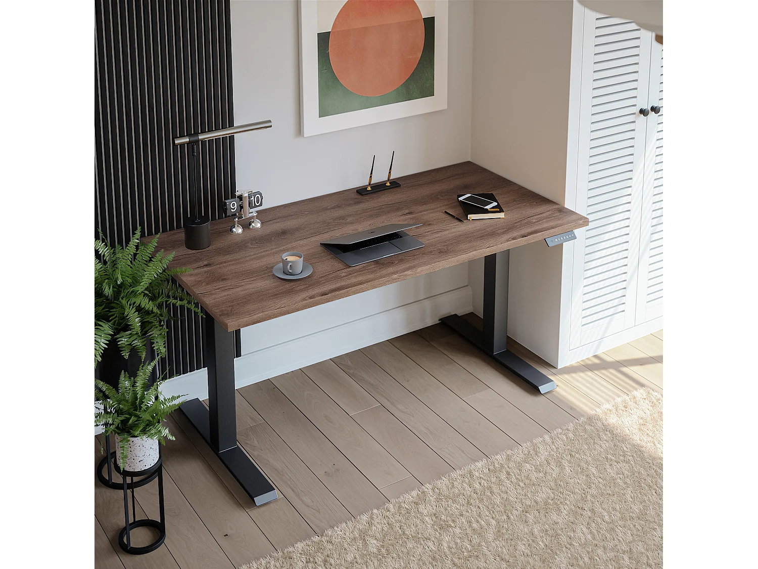 Elektrisch bureau met hoogteverstelling Chocolade-eiken 180 x 95 cm