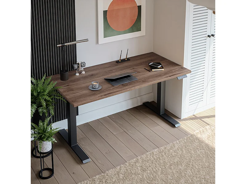 Elektrisch bureau met hoogteverstelling Chocolade-eiken 138 x 68 cm
