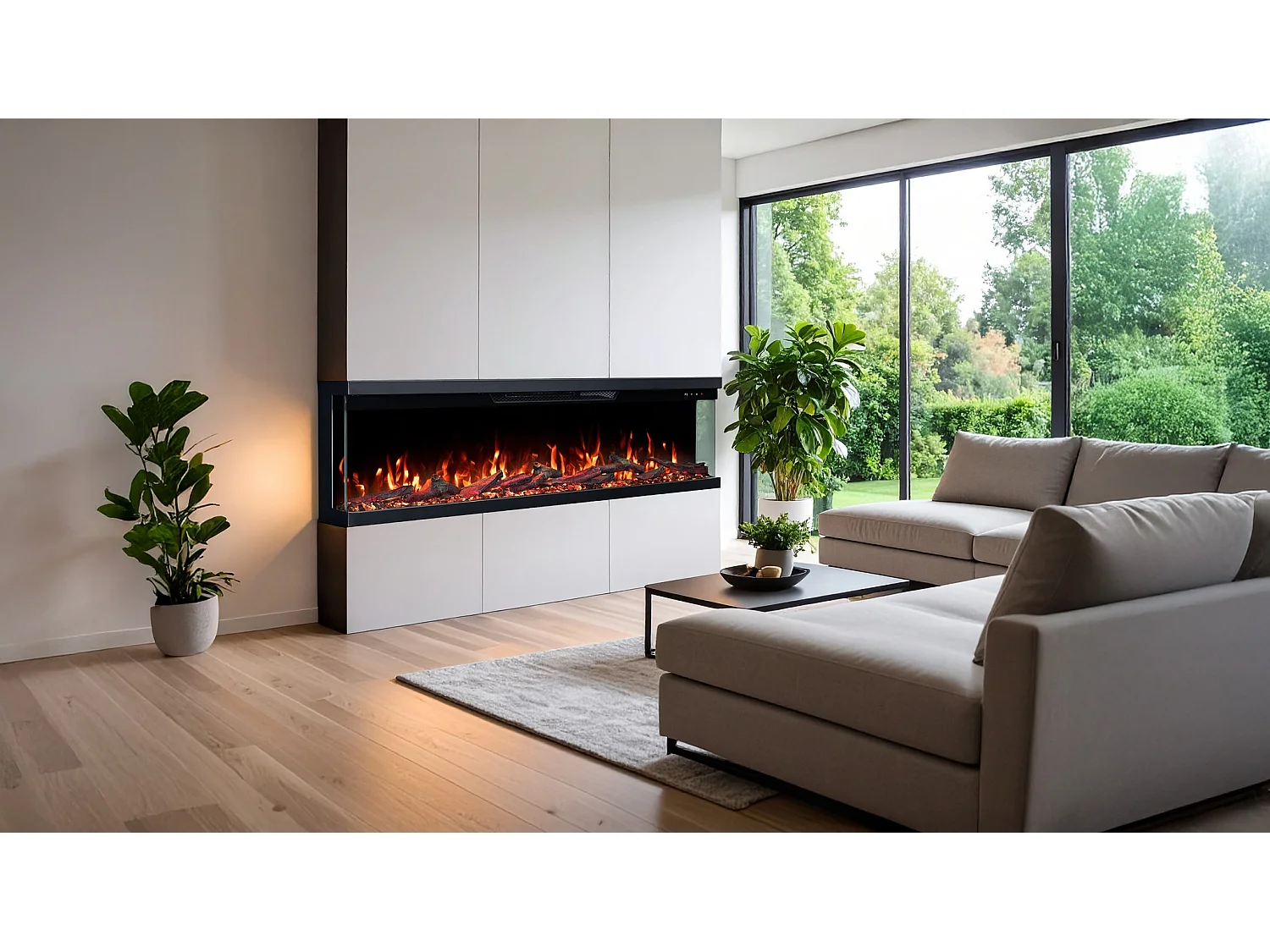 Driezijdige elektrische haard UNITY 127 - premium vlam - voor wand en inbouw - 127x19x36 cm - LED-haard met verwarming 900/1800 W