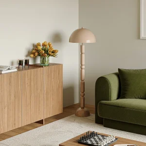 Metalen paddenstoelvormige staande lamp, D. 45 x H. 147 cm, glanzend beige, ELDON Metalen paddenstoelvormige staande lamp, D. 45 x H. 147 cm, glanzend beige, ELDON