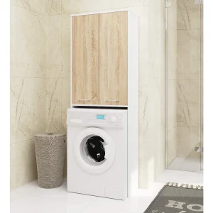 FIN Badkamer Kast 180 cm voor Wasmachine – Staand – Wit/Dubbele Deuren Eiken Sonoma FIN Badkamer Kast 180 cm voor Wasmachine – Staand – Wit/Dubbele Deuren Eiken Sonoma